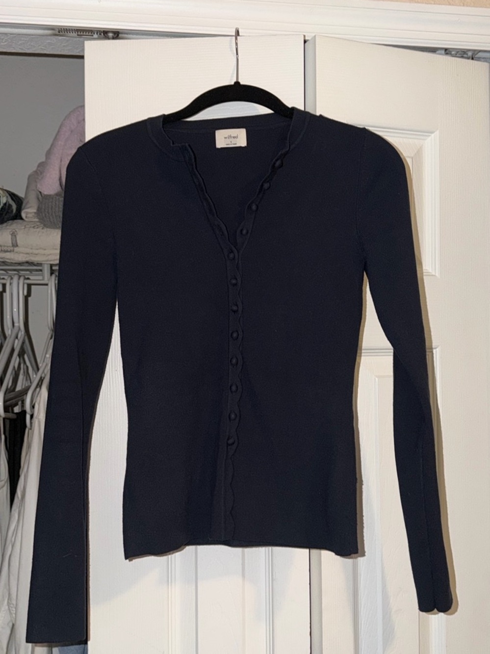 Wilfred Black Ruffle-Edge Button Front Cardigan